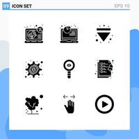 Solid Glyph Pack of 9 Universal Symbols of chemistry biology arrow setting bug cyber crime Editable Vector Design Elements