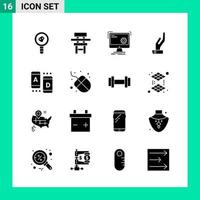 Pack of 16 Solid Style Icon Set Glyph Symbols for print Creative Signs Isolated on White Background 16 Icon Set Creative Black Icon vector background