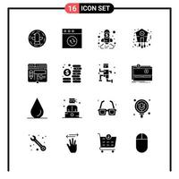Set of 16 Solid Style Icons for web and mobile Glyph Symbols for print Solid Icon Signs Isolated on White Background 16 Icon Set Creative Black Icon vector background