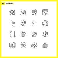 User Interface Pack of 16 Basic Outlines of hand cursor login china form key Editable Vector Design Elements