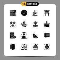 16 Universal Solid Glyph Signs Symbols of configuration wheel vehicle cog china Editable Vector Design Elements