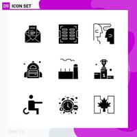 Solid Icon set Pack of 9 Glyph Icons isolated on White Background for Web Print and Mobile Creative Black Icon vector background