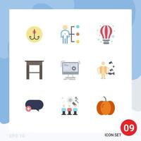 Pictogram Set of 9 Simple Flat Colors of computer table recruitment furniture hot air Editable Vector Design Elements