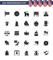 feliz día de la independencia 25 paquete de iconos de glifos sólidos para la web y el día de la construcción de impresión barra de salón de burro elementos de diseño vectorial editables del día de EE. UU. vector