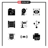 conjunto de 9 iconos de estilo sólido para web y símbolos de glifos móviles para imprimir signos de iconos sólidos aislados en fondo blanco 9 conjunto de iconos fondo de vector de icono negro creativo