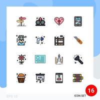 Pack of 16 creative Flat Color Filled Lines of man online love legal internet Editable Creative Vector Design Elements