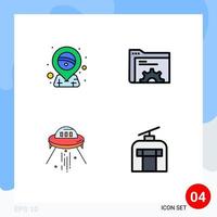 Filledline Flat Color Pack of 4 Universal Symbols of brazil space placeholder folder rocket Editable Vector Design Elements