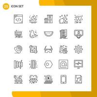 25 Icon Set Line Style Icon Pack Outline Symbols isolated on White Backgound for Responsive Website Designing Creative Black Icon vector background