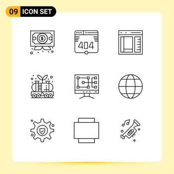 Set of 9 Modern UI Icons Symbols Signs for computer power coding oil energy Editable Vector Design Elements