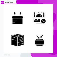 Solid Icon set Pack of 4 Glyph Icons isolated on White Background for Web Print and Mobile Creative Black Icon vector background