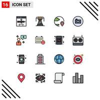 Flat Color Filled Line Pack of 16 Universal Symbols of media player camera bastion shipping global Editable Creative Vector Design Elements