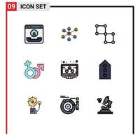 9 User Interface Filledline Flat Color Pack of modern Signs and Symbols of female mars group venus space Editable Vector Design Elements