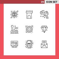 9 Creative Icons Modern Signs and Symbols of target clock pistol hardware electronic Editable Vector Design Elements