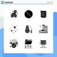 9 iconos de estilo sólido moderno símbolos de glifo para uso general signo de icono sólido creativo aislado sobre fondo blanco paquete de 9 iconos fondo de vector de icono negro creativo