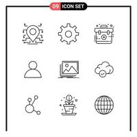 conjunto de 9 iconos de estilo de línea para web y símbolos de esquema móvil para signos de icono de línea de impresión aislados en fondo blanco 9 conjunto de iconos fondo de vector de icono negro creativo