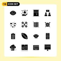 Pack of 16 Modern Solid Glyphs Signs and Symbols for Web Print Media such as park video curtain watch rolled Editable Vector Design Elements