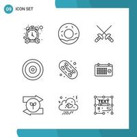 Vector Pack of 9 Outline Symbols Line Style Icon Set on White Background for Web and Mobile Creative Black Icon vector background