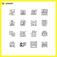 Group of 16 Modern Outlines Set for user avatar autonomous love gift Editable Vector Design Elements