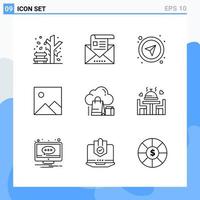 Modern 9 Line style icons Outline Symbols for general use Creative Line Icon Sign Isolated on White Background 9 Icons Pack Creative Black Icon vector background