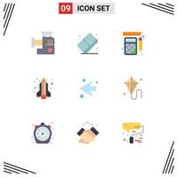 Set of 9 Vector Flat Colors on Grid for left arrow measurement science pencil rocket Editable Vector Design Elements