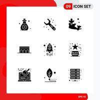 Pack of 9 Modern Solid Glyphs Signs and Symbols for Web Print Media such as rocket monument map historic architecture Editable Vector Design Elements