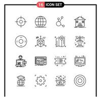 conjunto de 16 iconos de estilo de línea para web y símbolos de esquema móvil para signos de icono de línea de impresión aislados en fondo blanco 16 conjunto de iconos fondo de vector de icono negro creativo