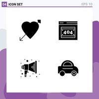 User Interface Pack of 4 Basic Solid Glyphs of arrow megaphone valentine http error car Editable Vector Design Elements