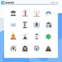 Mobile Interface Flat Color Set of 16 Pictograms of email rainbow soda cloud holiday Editable Pack of Creative Vector Design Elements