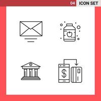 4 Icon Pack Line Style Outline Symbols on White Background Simple Signs for general designing Creative Black Icon vector background