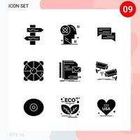 Vector Pack of 9 Icons in Solid Style Creative Glyph Pack isolated on White Background for Web and Mobile Creative Black Icon vector background