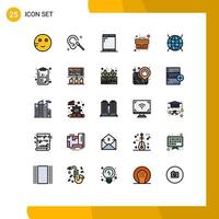 Set of 25 Commercial Filled line Flat Colors pack for iot internet cellphone office bag case Editable Vector Design Elements