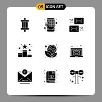 Group of 9 Modern Solid Glyphs Set for symbol ranking communication position star achievement Editable Vector Design Elements