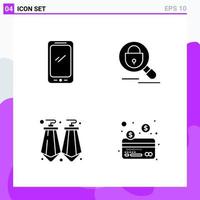 Set of 4 icons in solid style Creative Glyph Symbols for Website Design and Mobile Apps Simple Solid Icon Sign Isolated on White Background 4 Icons Creative Black Icon vector background