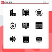Set of 9 Modern UI Icons Symbols Signs for computer security money protection public Editable Vector Design Elements