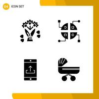 4 Icon Set Solid Style Icon Pack Glyph Symbols isolated on White Backgound for Responsive Website Designing Creative Black Icon vector background