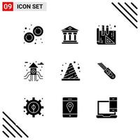 conjunto perfecto de píxeles de 9 iconos sólidos conjunto de iconos de glifo para el diseño de sitios web y la interfaz de aplicaciones móviles fondo de vector de icono negro creativo