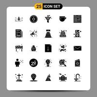 Group of 25 Modern Solid Glyphs Set for page basic filter coffee cup Editable Vector Design Elements