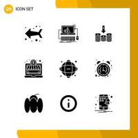 9 User Interface Solid Glyph Pack of modern Signs and Symbols of database money coins investment arrow Editable Vector Design Elements