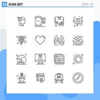 16 Universal Outlines Set for Web and Mobile Applications city storage valentine server gear Editable Vector Design Elements