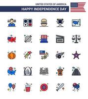 USA Happy Independence DayPictogram Set of 25 Simple Flat Filled Lines of states television eat star director Editable USA Day Vector Design Elements