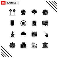 Group of 16 Modern Solid Glyphs Set for badge rugby scrum cloud rugby posts rugby ball Editable Vector Design Elements