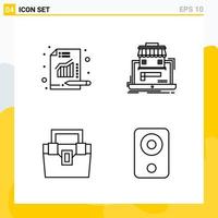 Collection of 4 Universal Line Icons Icon Set for Web and Mobile Creative Black Icon vector background