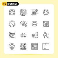 16 iconos creativos para el diseño moderno de sitios web y aplicaciones móviles receptivas 16 signos de símbolos de contorno sobre fondo blanco paquete de 16 iconos fondo de vector de icono negro creativo