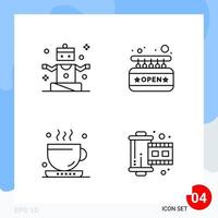 Modern Pack of 4 Icons Line Outline Symbols isolated on White Backgound for Website designing Creative Black Icon vector background