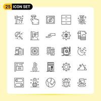 25 iconos creativos para el diseño moderno de sitios web y aplicaciones móviles receptivas 25 símbolos de contorno signos sobre fondo blanco paquete de 25 iconos fondo de vector de icono negro creativo