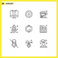 Pack of 9 creative Outlines of crypto grid coin nature rocket business Editable Vector Design Elements