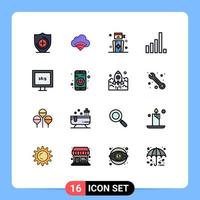 Set of 16 Modern UI Icons Symbols Signs for app display goal aspect ratio phone Editable Creative Vector Design Elements