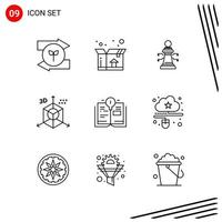 Collection of 9 Vector Icons in Line style Pixle Perfect Outline Symbols for Web and Mobile Line Icon Signs on White Background 9 Icons Creative Black Icon vector background