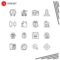 Pack of 16 creative Outlines of horizontal center capture under construction Editable Vector Design Elements