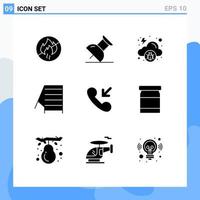 Group of 9 Solid Glyphs Signs and Symbols for food incoming virus call tools Editable Vector Design Elements